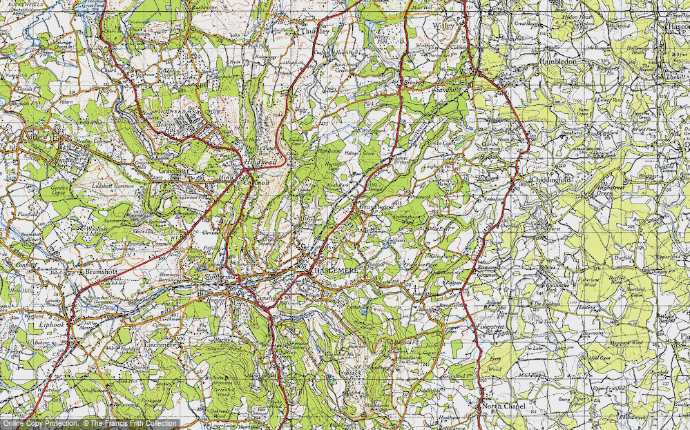 Old Map of Historic Map covering Weydown Common in 1940
