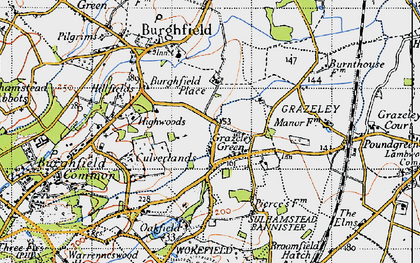 Old map of Grazeley Green in 1945