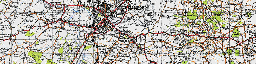Old map of Great Baddow in 1945