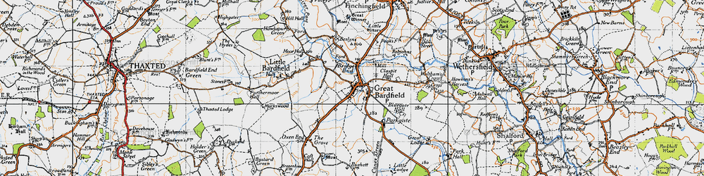 Old map of Great Bardfield in 1946