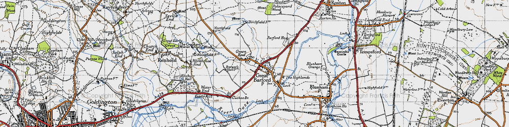 Old map of Great Barford in 1946