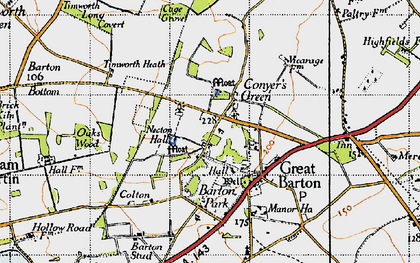Old map of Great Barton in 1946