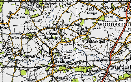 Old map of Great Bealings in 1946
