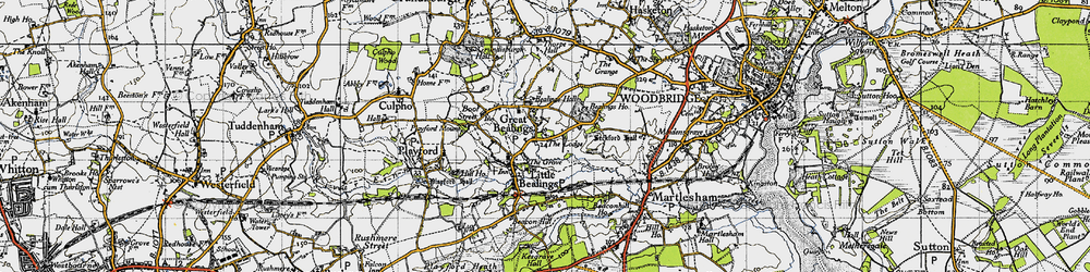 Old map of Bealings Ho in 1946
