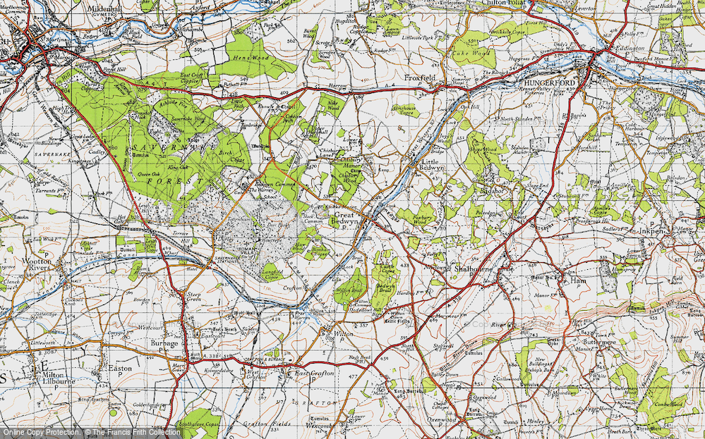 Old Map of Historic Map covering Bedwyn Dyke in 1940