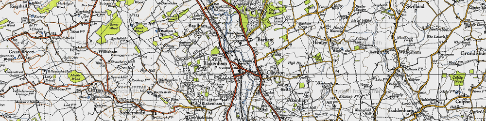 Old map of Great Blakenham in 1946