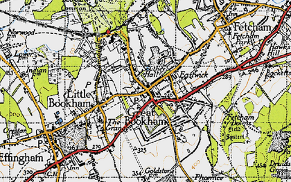 Old map of Great Bookham in 1945