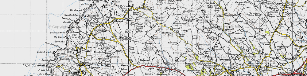 Old map of Men-An-Tol in 1946