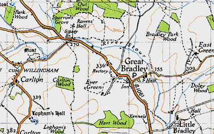 Old map of Great Bradley in 1946
