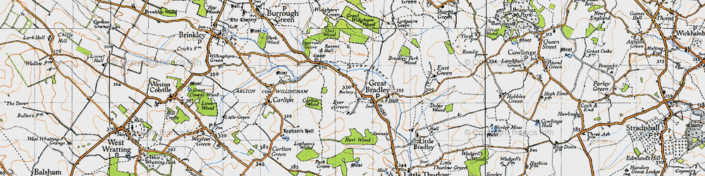 Old map of Great Bradley in 1946