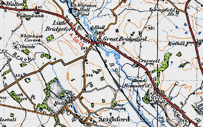 Old map of Great Bridgeford in 1946