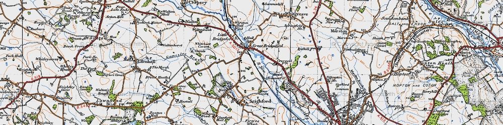 Old map of Great Bridgeford in 1946