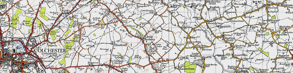 Old map of Great Bromley in 1945