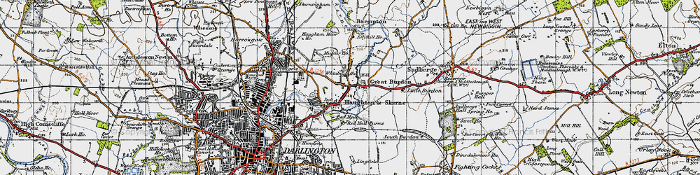 Old map of Great Burdon in 1947