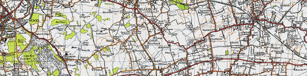 Old map of Great Burstead in 1946