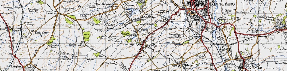 Old map of Great Cransley in 1946