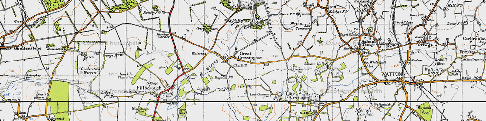 Old map of Great Cressingham in 1946