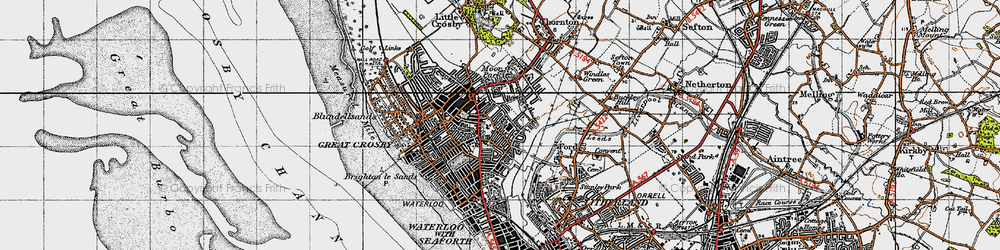 Old map of Great Crosby in 1947