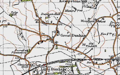 Old map of Great Dunham in 1946