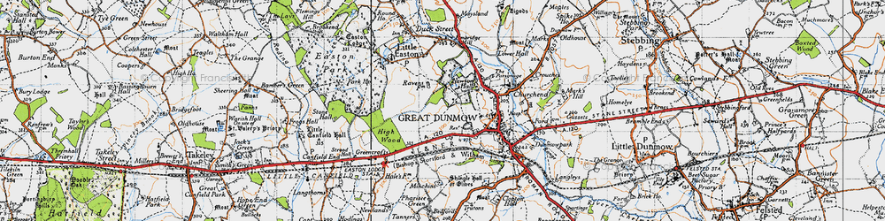 Old map of Great Dunmow in 1946