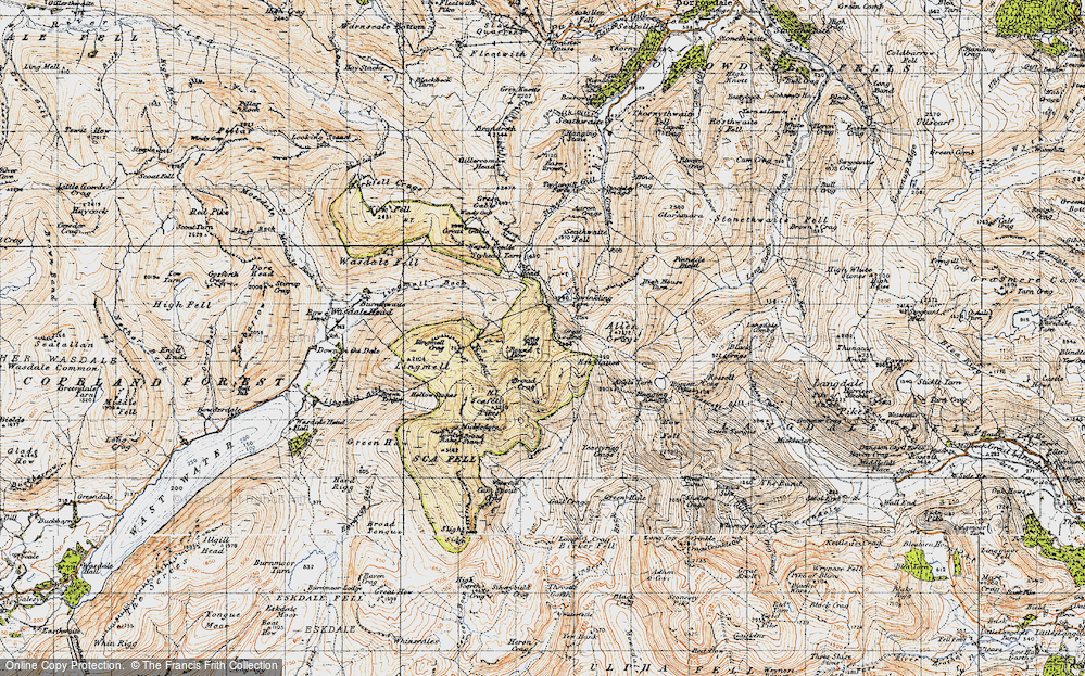 Old Map of Historic Map covering Broad Crag in 1947