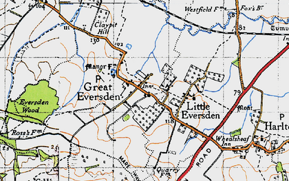 Old map of Great Eversden in 1946