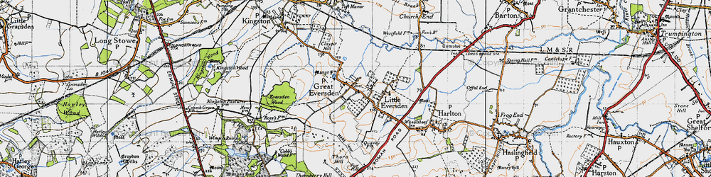 Old map of Great Eversden in 1946