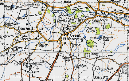 Old map of Great Finborough in 1946