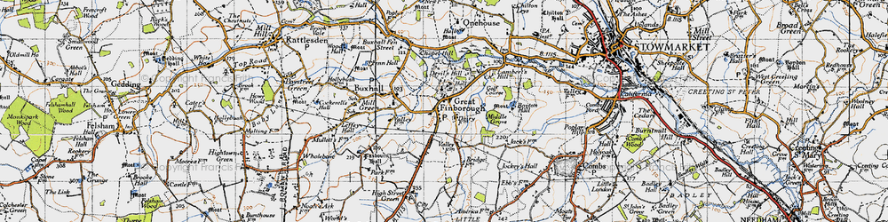 Old map of Great Finborough in 1946