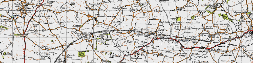 Old map of Great Fransham in 1946