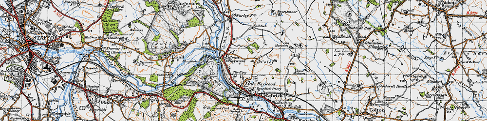 Old map of Great Haywood in 1946