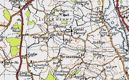 Old map of Great Henny in 1946
