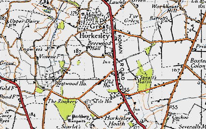 Old map of Great Horkesley in 1945