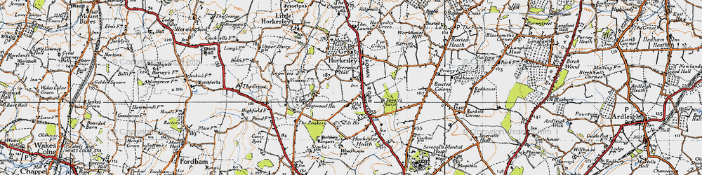 Old map of Great Horkesley in 1945
