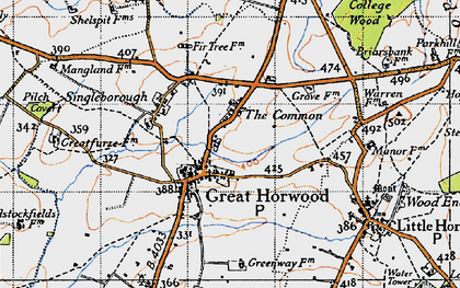 Old map of Great Horwood in 1946
