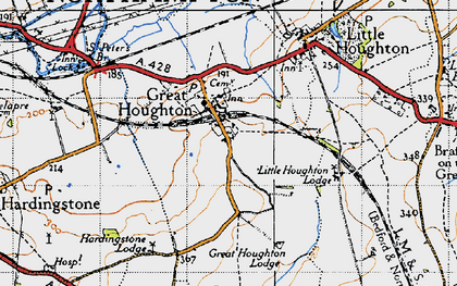Old map of Great Houghton in 1946
