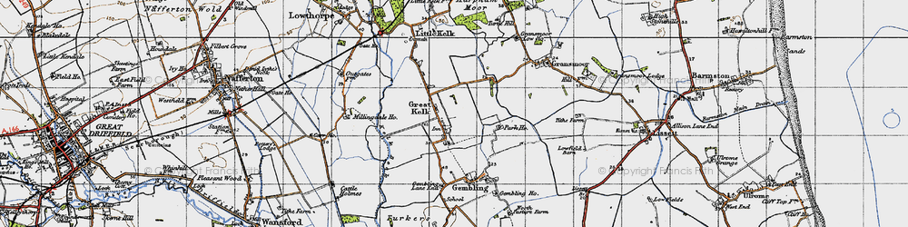 Old map of Great Kelk in 1947
