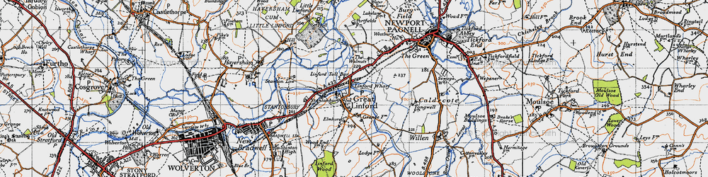 Old map of Great Linford in 1946