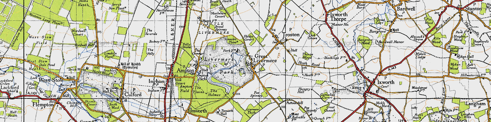Old map of Great Livermere in 1946