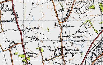 Old map of Great Malgraves in 1946