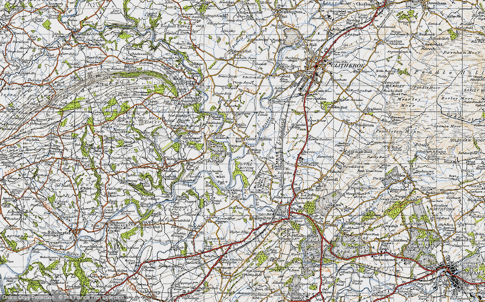 Old Map of Great Mitton, 1947 in 1947