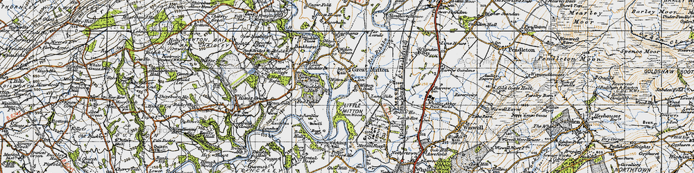 Old map of Great Mitton in 1947