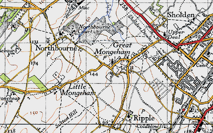 Old map of Great Mongeham in 1947
