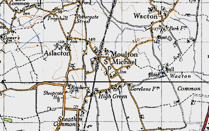 Old map of Great Moulton in 1946