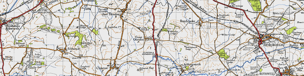 Old map of Great Oxendon in 1946