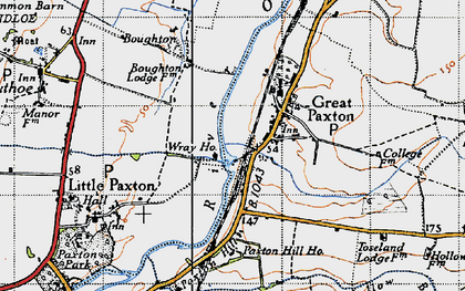 Old map of Great Paxton in 1946