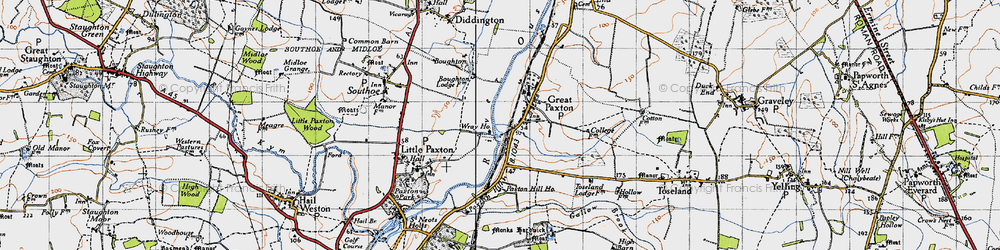Old map of Great Paxton in 1946