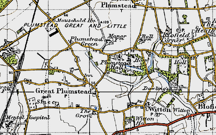 Old map of Great Plumstead in 1945