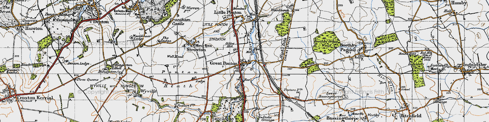 Old map of Great Ponton in 1946