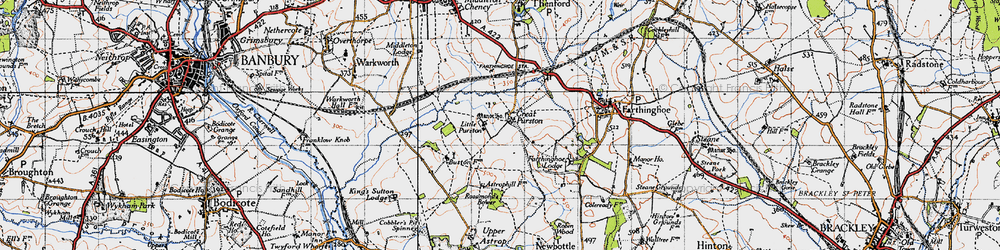Old map of Great Purston in 1946